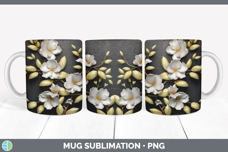 3d-black-and-gold-apple-blossom-flowers-mug-wrap-sublimation-coffee