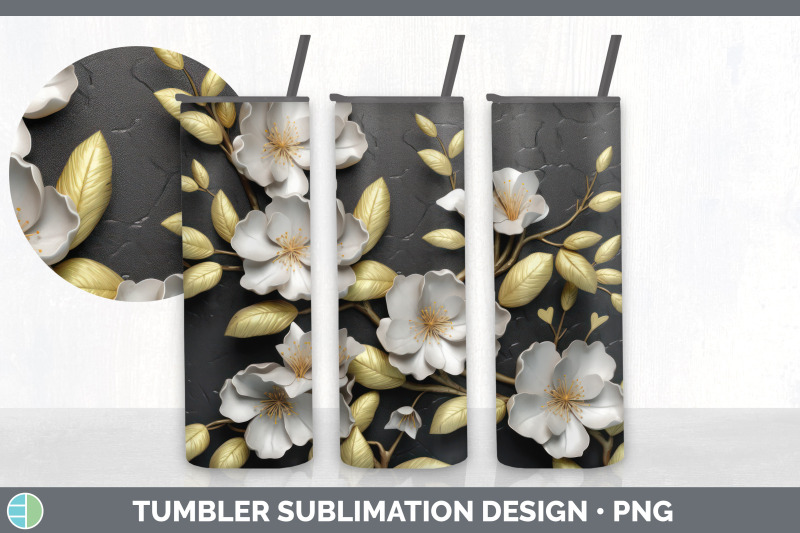 3d-black-and-gold-apple-blossom-flowers-tumbler-sublimation-20-oz-sk