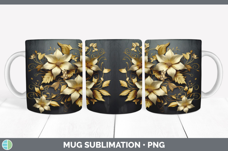 3d-black-and-gold-clematis-flowers-mug-wrap-sublimation-coffee-cup-d