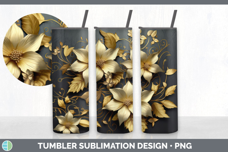 3d-black-and-gold-clematis-flowers-tumbler-sublimation-20-oz-skinny