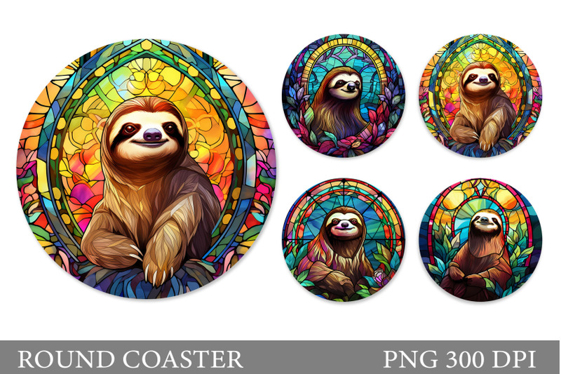 stained-glass-sloth-coaster-sloth-round-coaster-sublimation