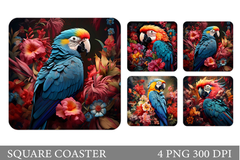 3d-parrot-coaster-design-parrot-flowers-square-coaster