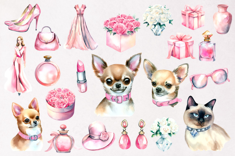 watercolor-pink-and-diamonds-clipart-png-bundle