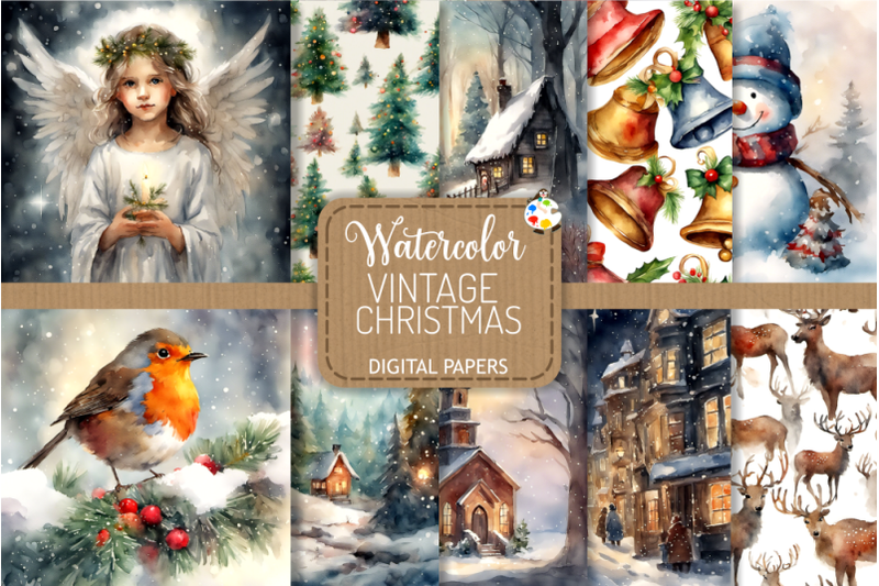 vintage-watercolor-christmas-digital-paper-illustrations
