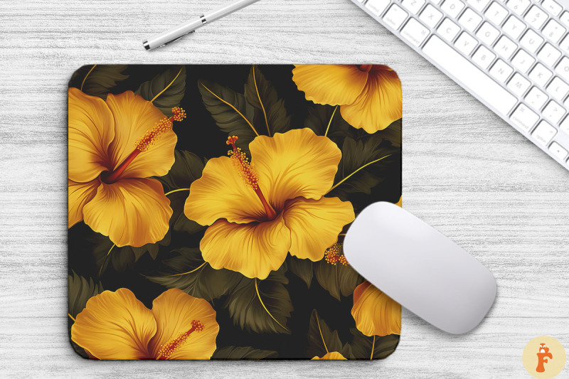 tropical-gold-hibiscus-flowers-mouse-pad