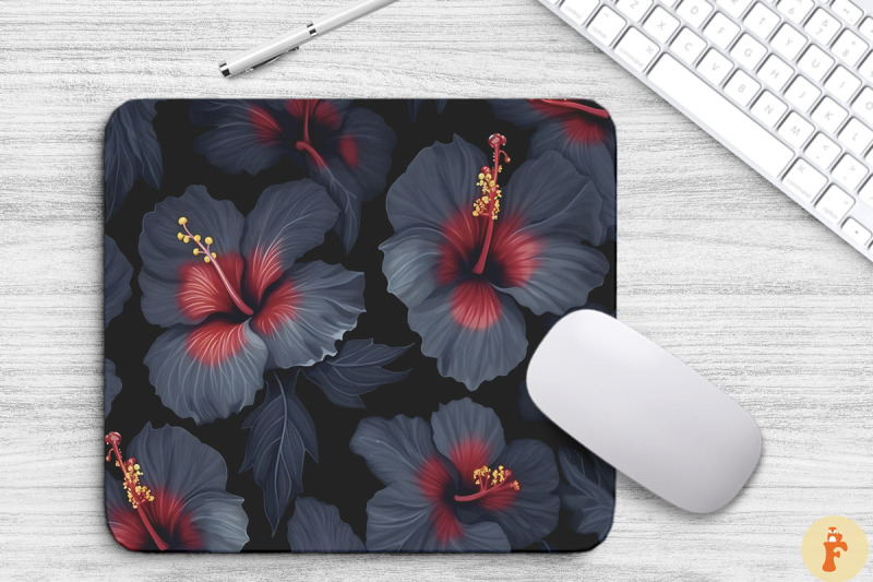 tropical-gray-hibiscus-flowers-mouse-pad