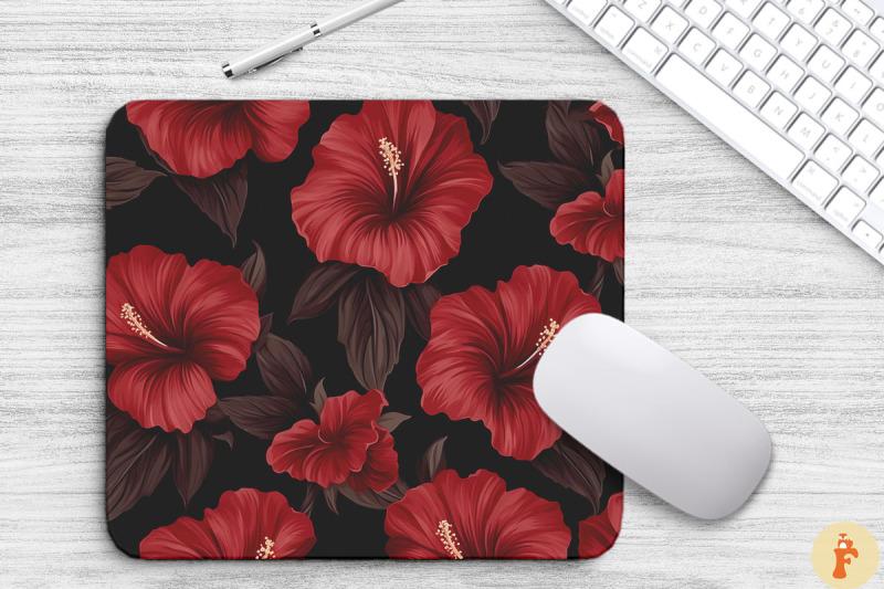 tropical-maroon-hibiscus-mouse-pad