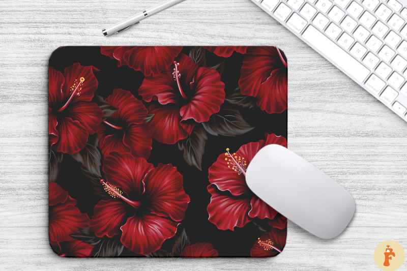 tropical-maroon-hibiscus-mouse-pad