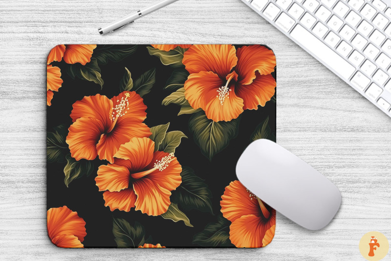 tropical-orange-hibiscus-mouse-pad