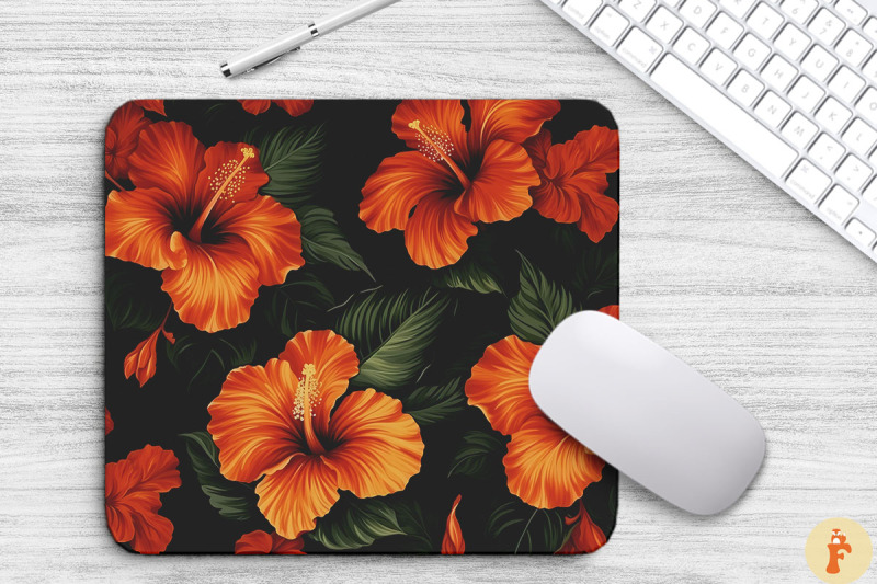 tropical-orange-hibiscus-mouse-pad