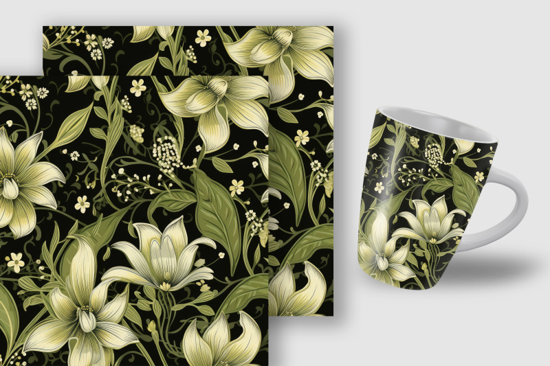 olive-green-flowers-garden-seamless-pattern-digital-papers