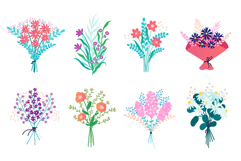 flower-bouquet-cartoon-bunch-of-floral-decorative-elements-blooming