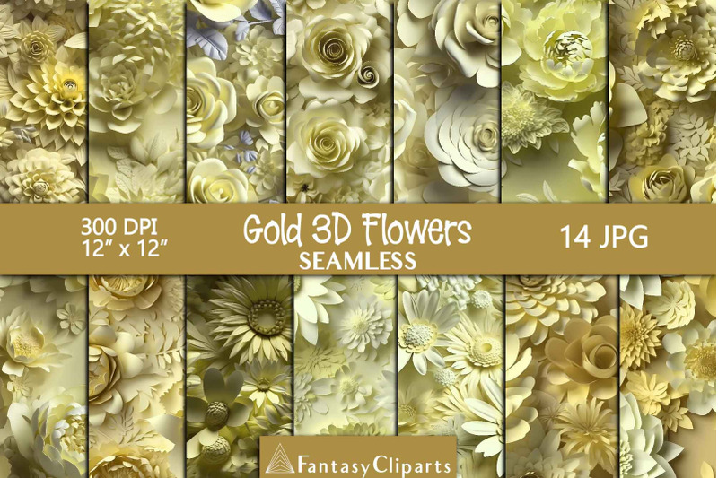 gold-3d-flowers-digital-paper-floral-seamless-patterns