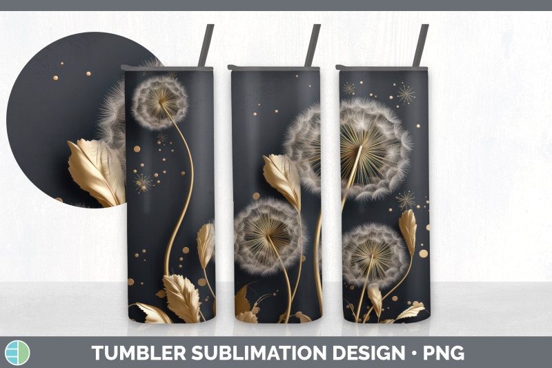 3d-black-and-gold-dandelion-flowers-tumbler-sublimation-20-oz-skinny