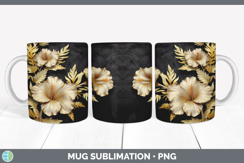 3d-black-and-gold-hibiscus-flowers-mug-wrap-sublimation-coffee-cup-d