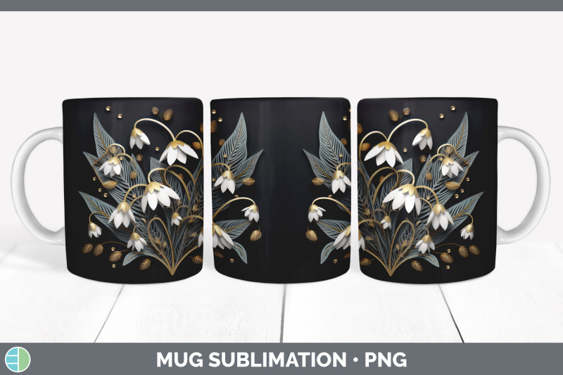 3d-black-and-gold-snowdrop-flowers-mug-wrap-sublimation-coffee-cup-d