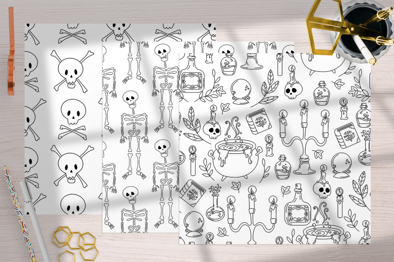 spooky-cute-black-line-halloween-digital-papers-spooky-cute-patterns