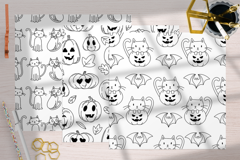 spooky-cute-black-line-halloween-digital-papers-spooky-cute-patterns