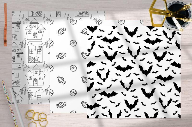 spooky-cute-black-line-halloween-digital-papers-spooky-cute-patterns