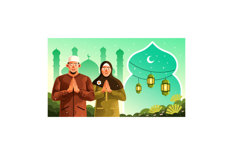 eid-greetings-from-muslim-couple-illustration