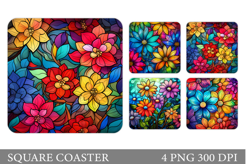 stained-glass-rainbow-flowers-square-coaster-design