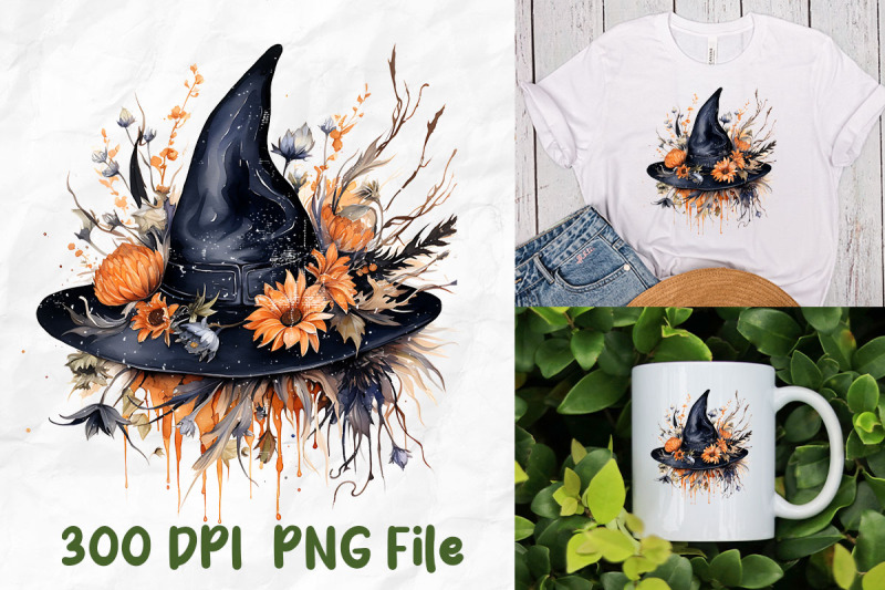 halloween-witch-hat-autumn-flower-leaves