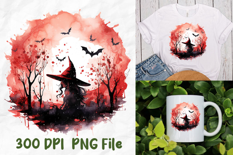 halloween-witch-silhouette-red-moon-bats