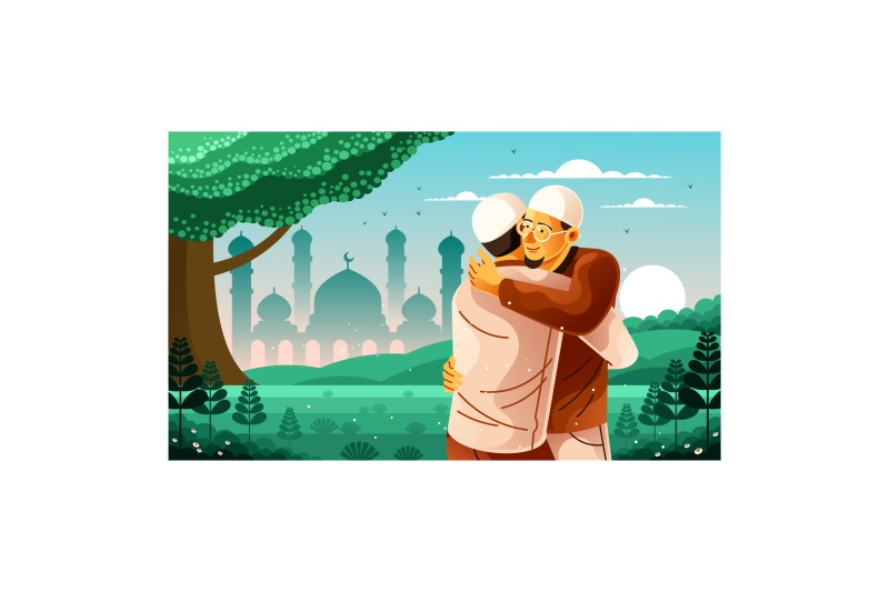 muslim-embrace-on-eid-al-fitr-celebration-illustration