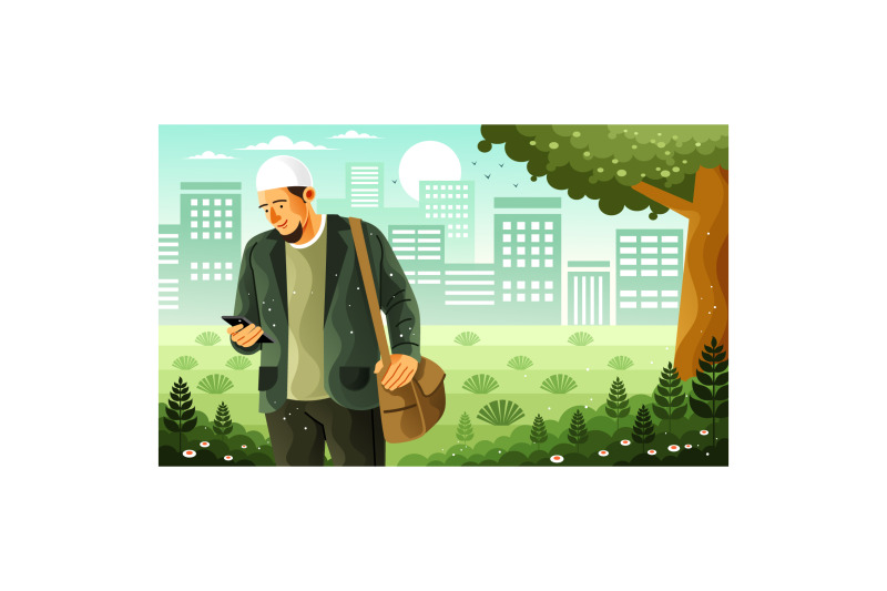 muslim-man-on-smartphone-illustration