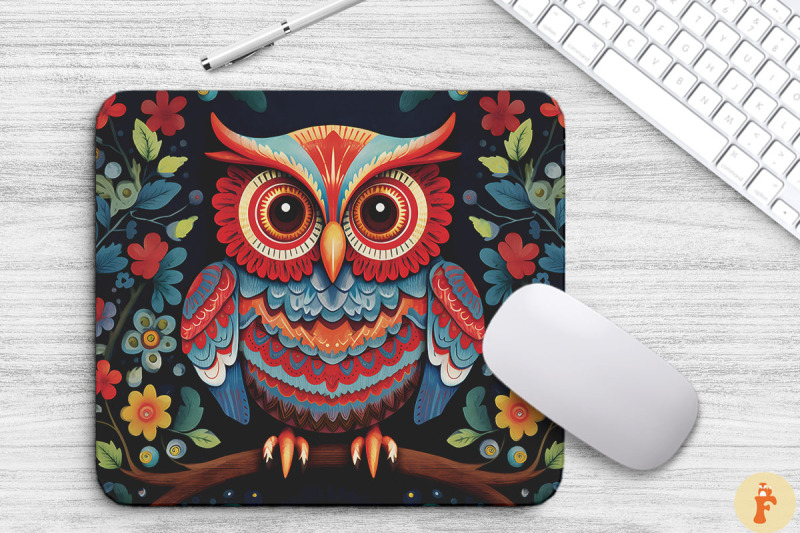 folk-art-owl-and-floral-mouse-pad-design