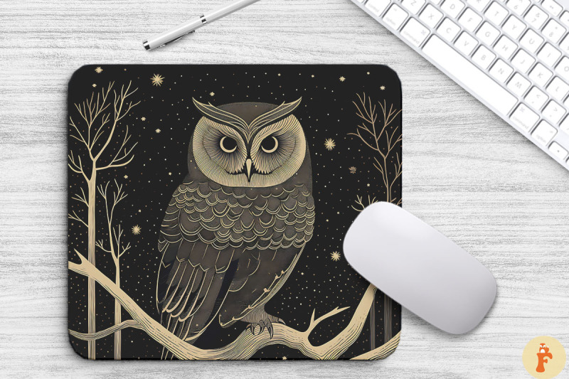 vintage-monochromatic-owl-mouse-pad