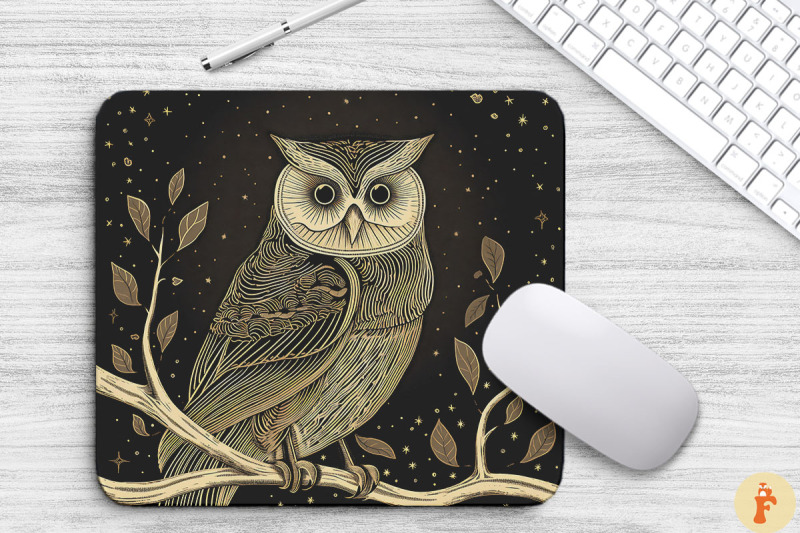 vintage-monochromatic-owl-mouse-pad