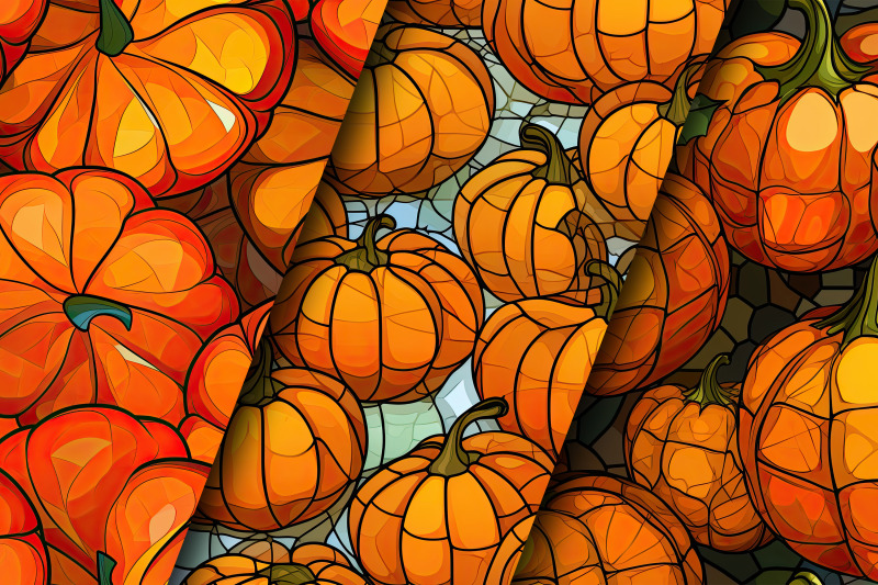 stained-glass-pumpkins-seamless-pattern-digital-papers