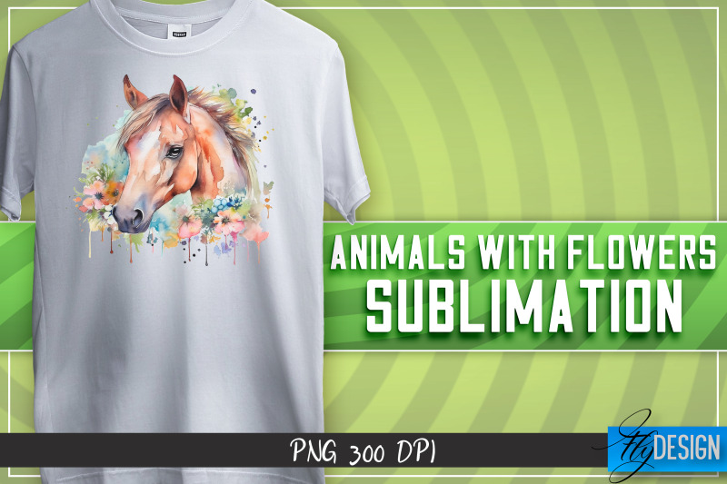 animals-with-flowers-sublimation-happy-design-t-shirt-design