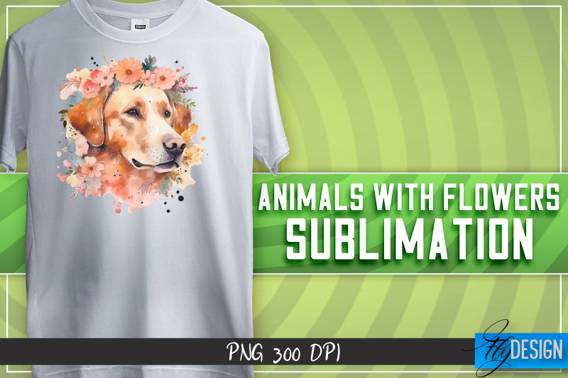 animals-with-flowers-sublimation-happy-design-t-shirt-design