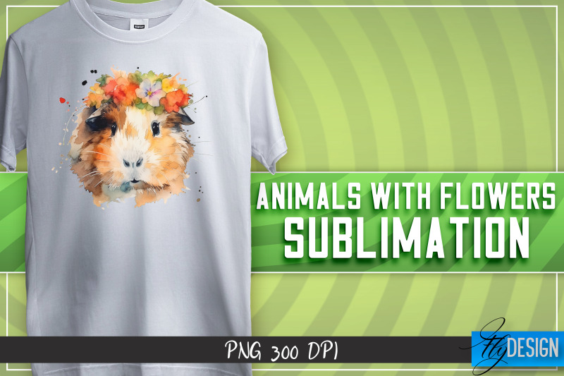 animals-with-flowers-sublimation-happy-design-t-shirt-design