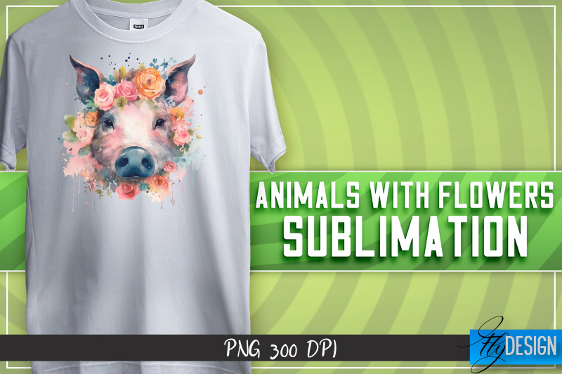 animals-with-flowers-sublimation-happy-design-t-shirt-design