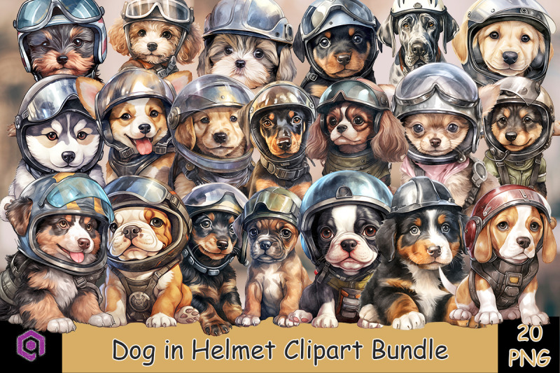 dog-in-helmet-watercolor-clipart-bundle