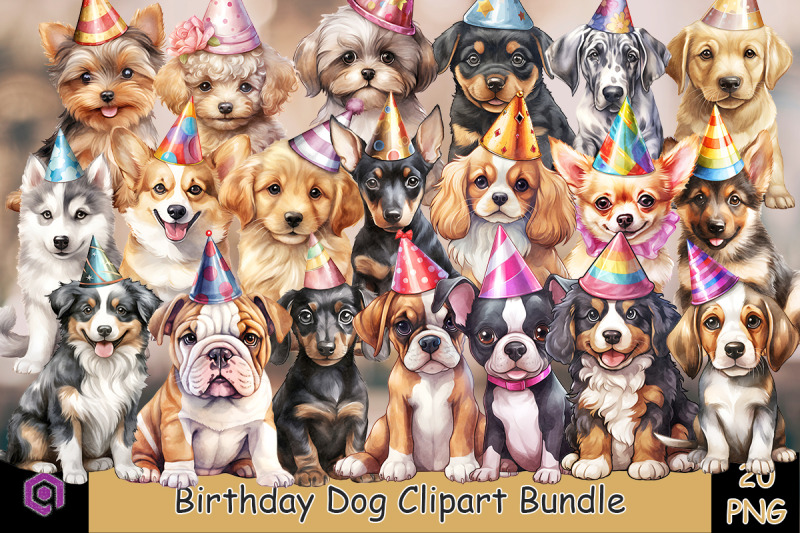 birthday-dog-watercolor-clipart-bundle