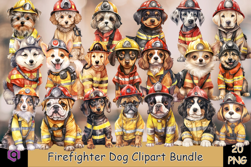 firefighter-dog-watercolor-clipart-bundle