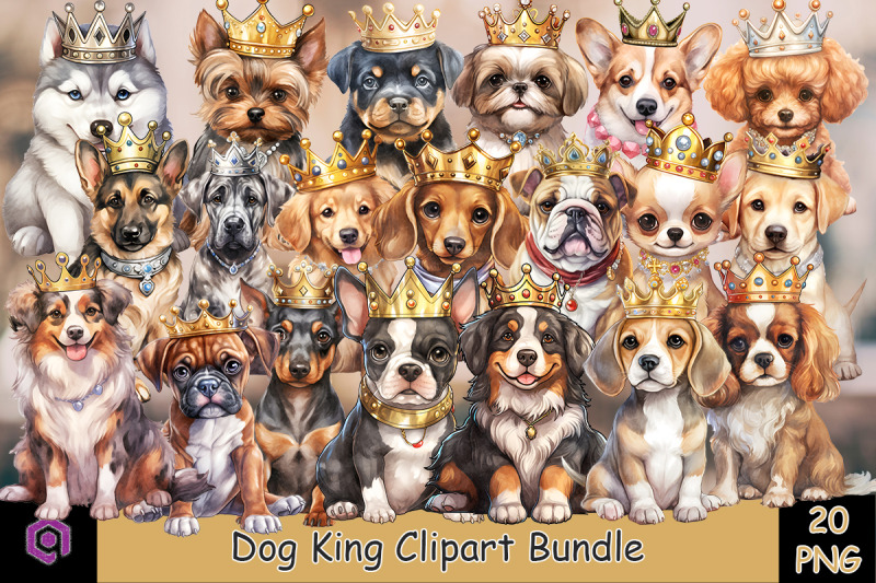 dog-wearing-crown-watercolor-clipart-bundle