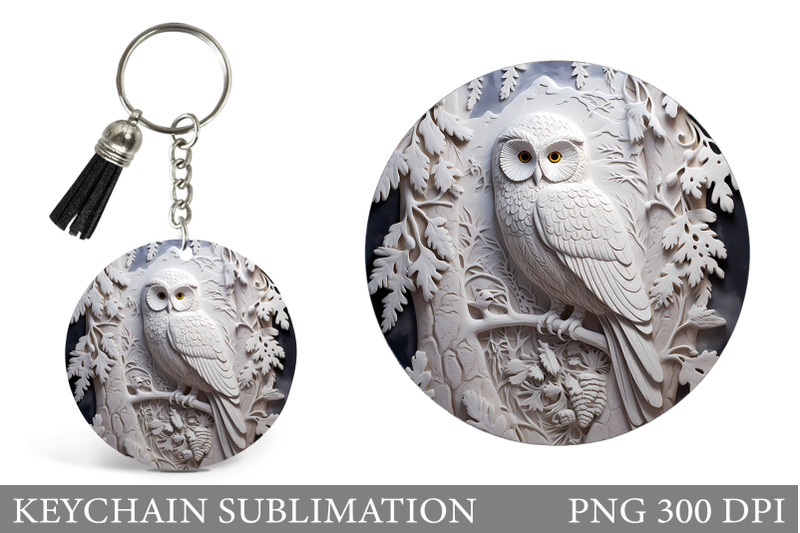 white-owl-keychain-design-winter-round-keychain-sublimation