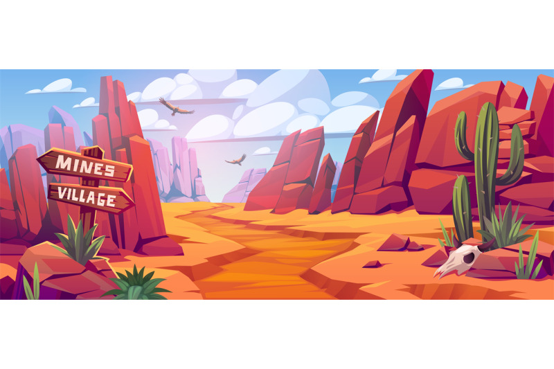 desert-landscape-canyon-panorama-cartoon-rocks-and-stones-eagles-in