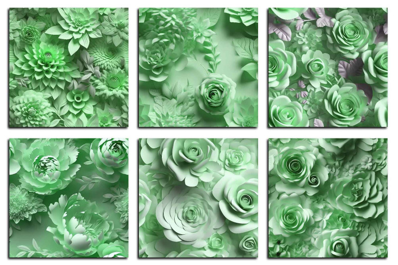 mint-3d-flowers-digital-paper-floral-seamless-patterns