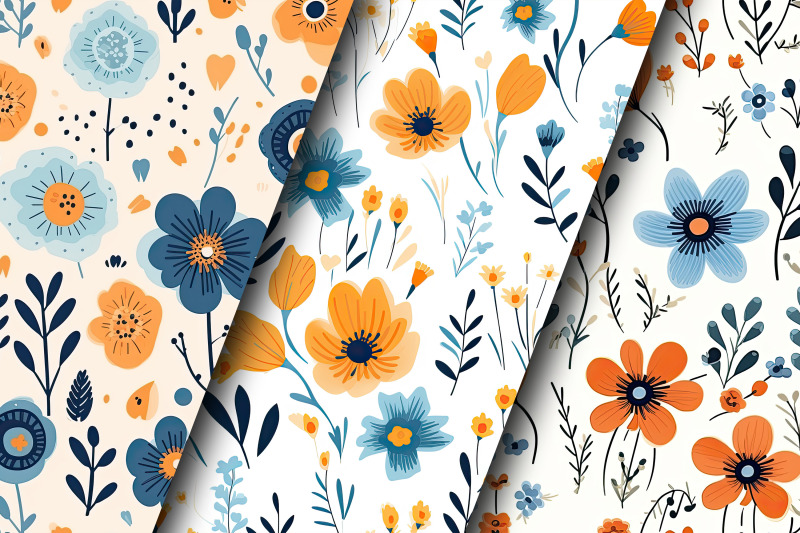 orange-blue-cute-flowers-digital-papers