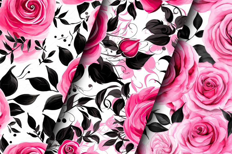 pink-and-black-watercolor-roses-digital-papers