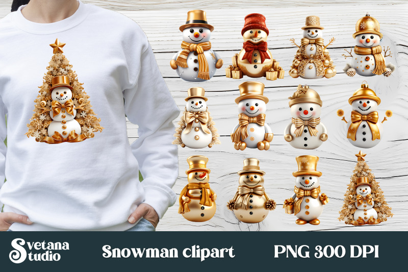gold-snowman-clipart-bundle-christmas-snowman-sublimation