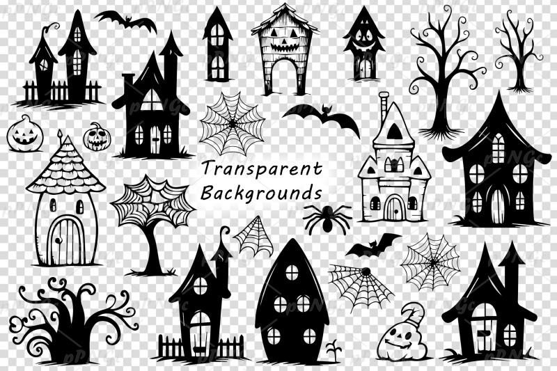 halloween-vector-clipart-spooky-houses-trees-and-spider