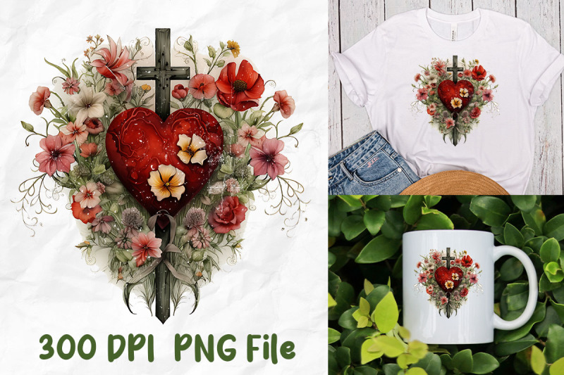 jesus-wild-flower-red-heart-wooden-cross