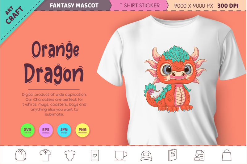 cartoon-orange-dragon-fantasy-clipart